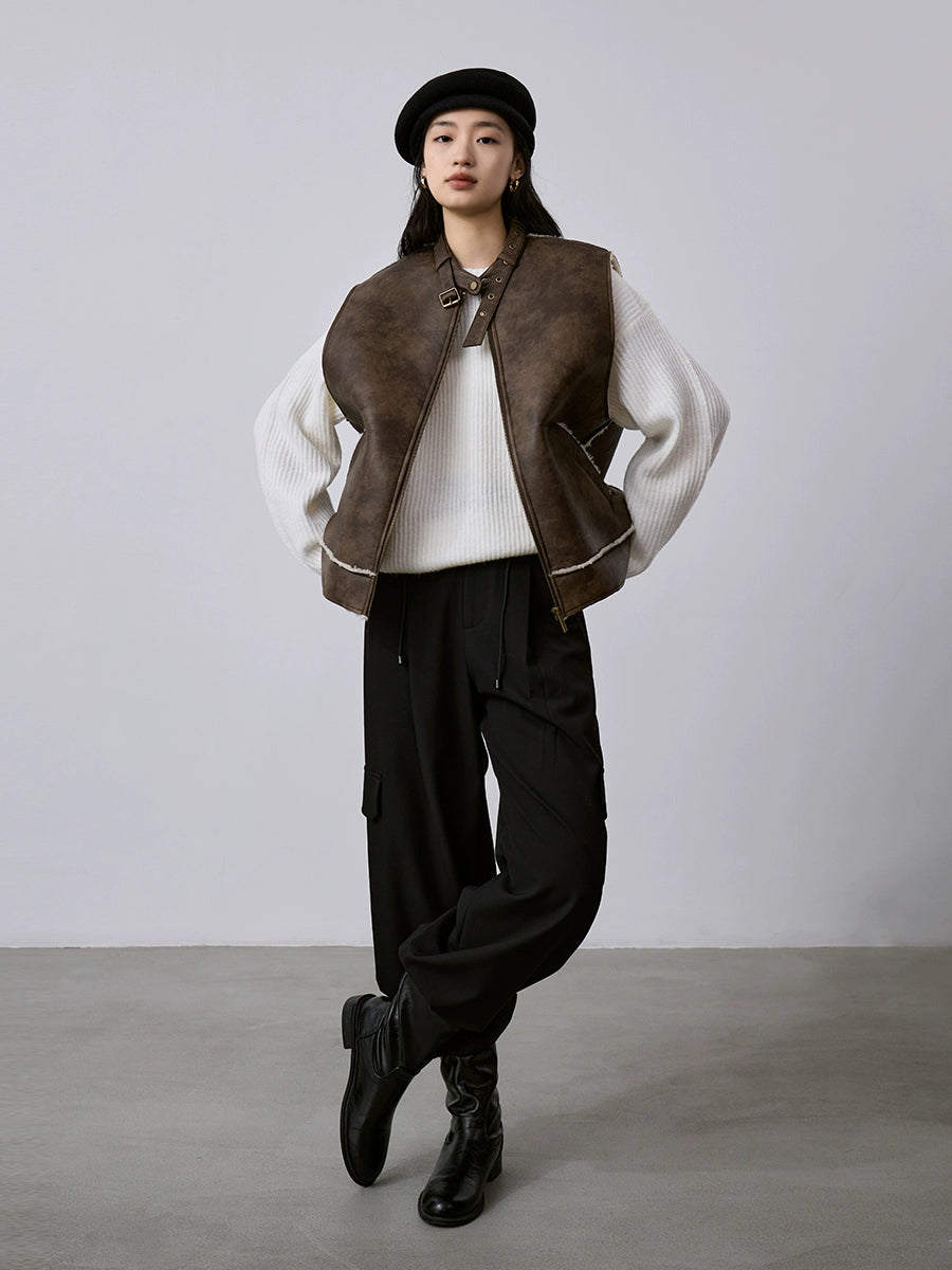 [Oferta especial por tiempo limitado] Chaqueta de chaleco corta con integración de piel, nueva chaqueta de chaleco engrosada europea Maillard apilada 