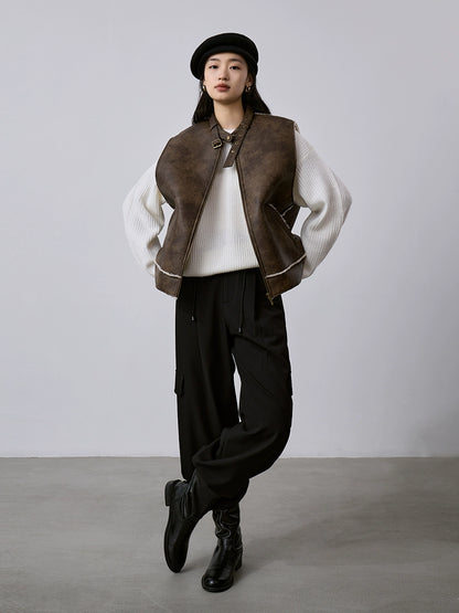 [Oferta especial por tiempo limitado] Chaqueta de chaleco corta con integración de piel, nueva chaqueta de chaleco engrosada europea Maillard apilada 