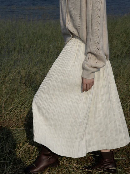 [Oferta especial por tiempo limitado] Falda plisada blanca, falda de terciopelo en forma de A para mujer, caderas delgadas, productos nuevos de otoño medianos y largos 