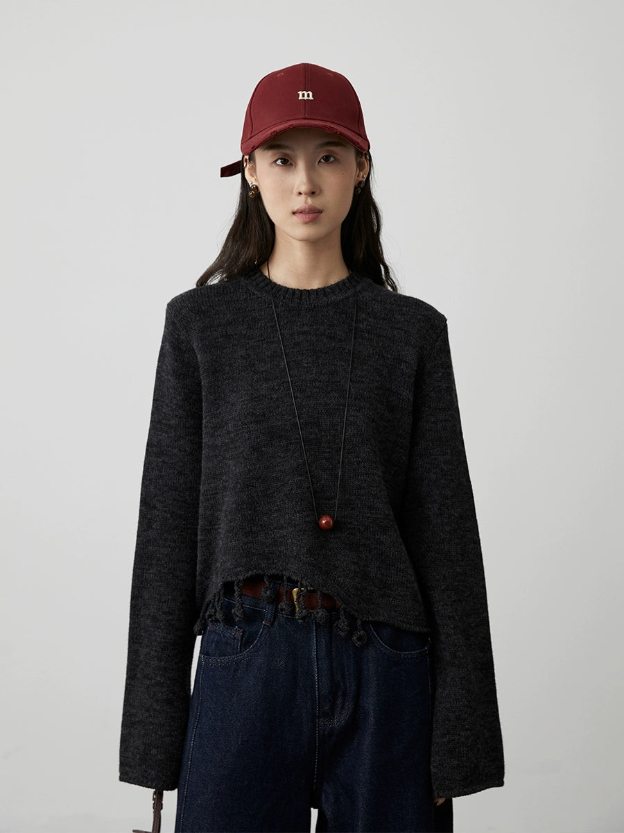 [Suéter gitano] Suéter con flecos y notas musicales elegantes de nicho de CAREMIND, nuevo suéter corto de punto 