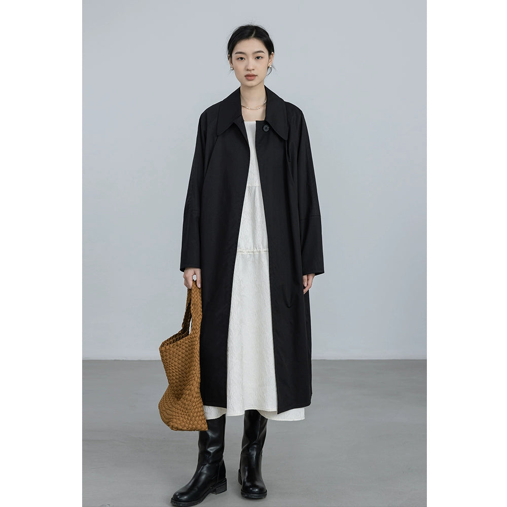 CAREMIND 24SS [Gabardina negra ideal] Diseño de nicho, gabardina negra pura mediana y larga para mujer 24 otoño 