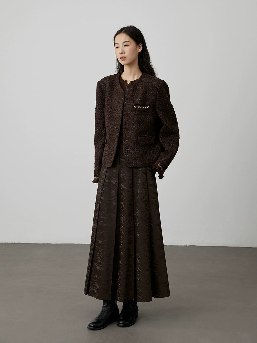 [Serrated leather skirt] CAREMIND new Chinese style horse face skirt retro dark pattern jacquard a-word skirt