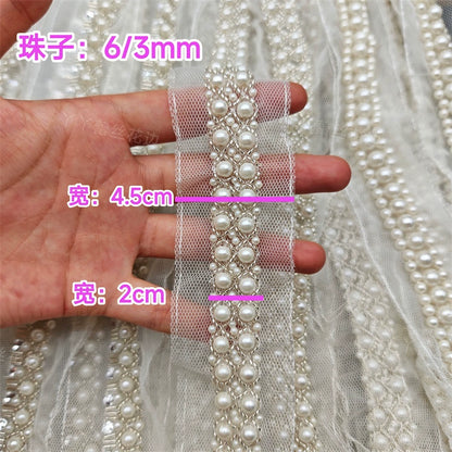 3678 Nueva malla blanca de perlas, cinta de encaje con cuentas hecha a mano, accesorios decorativos para boda Hanfu