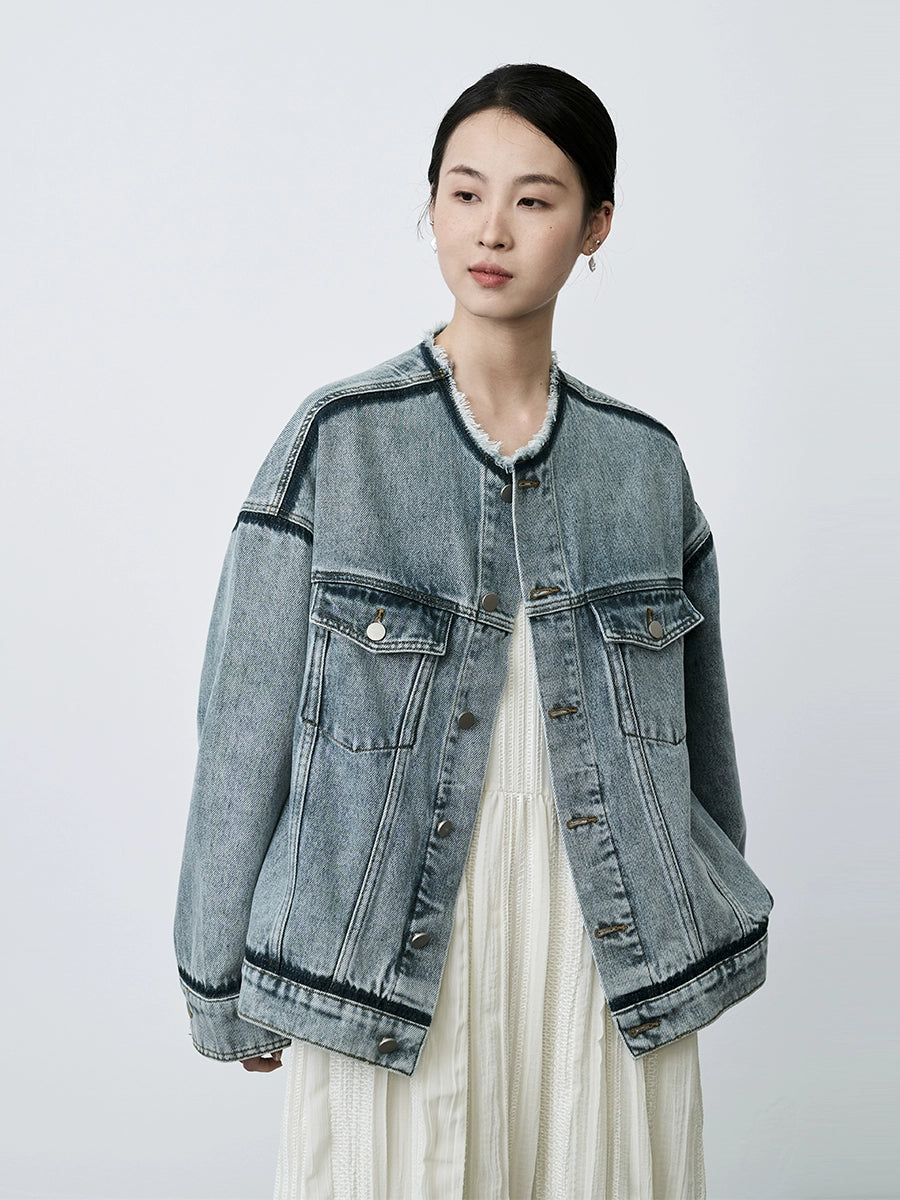 Chaqueta vaquera con cuello suelto y borde de CAREMIND, chaqueta tipo cárdigan de manga larga a juego de colores para mujer, top para mujer 