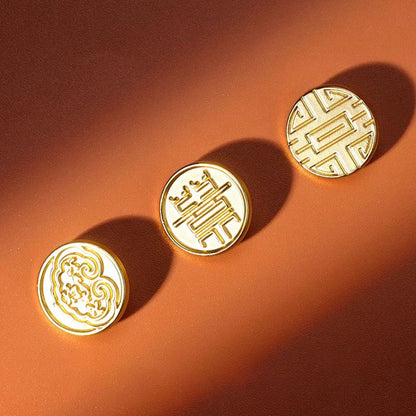 3260★  Chinese coin buckle gold happy character longevity cheongsam copper buckle Chinese vest Qing Dynasty coin button Ruyi cloud pattern gold