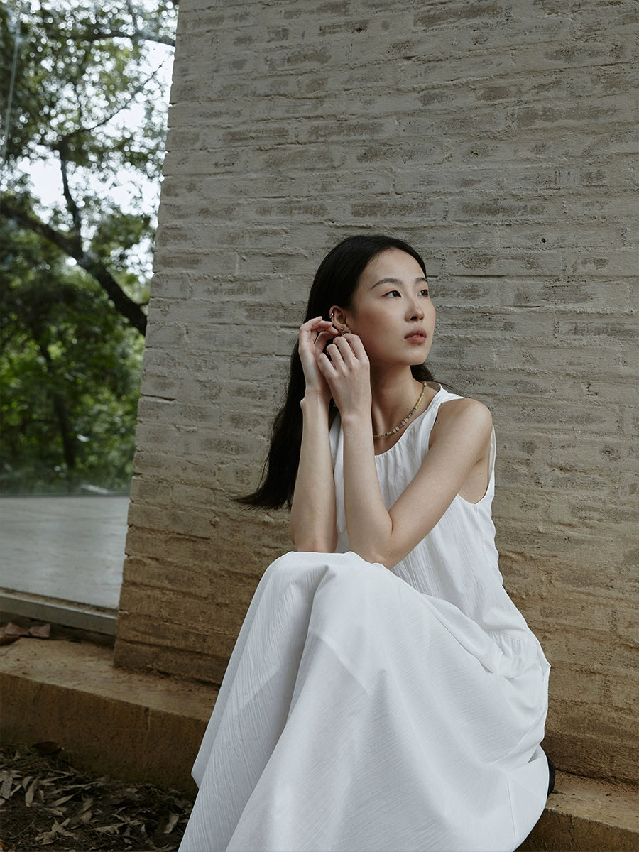 [Été blanc pur] CAREMIND Robe blanche de vacances sans manches, robe longue à bretelles romantique française