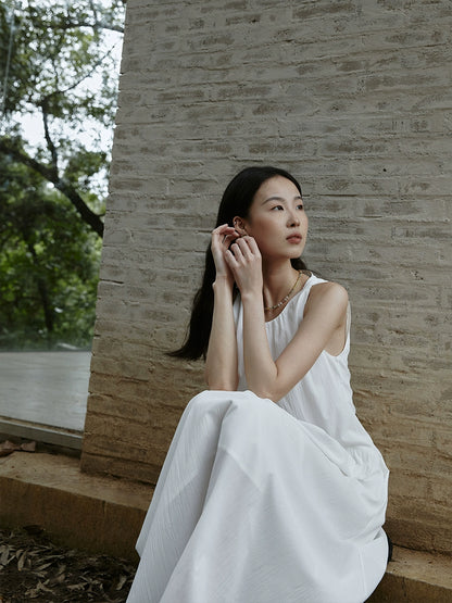 [Été blanc pur] CAREMIND Robe blanche de vacances sans manches, robe longue à bretelles romantique française