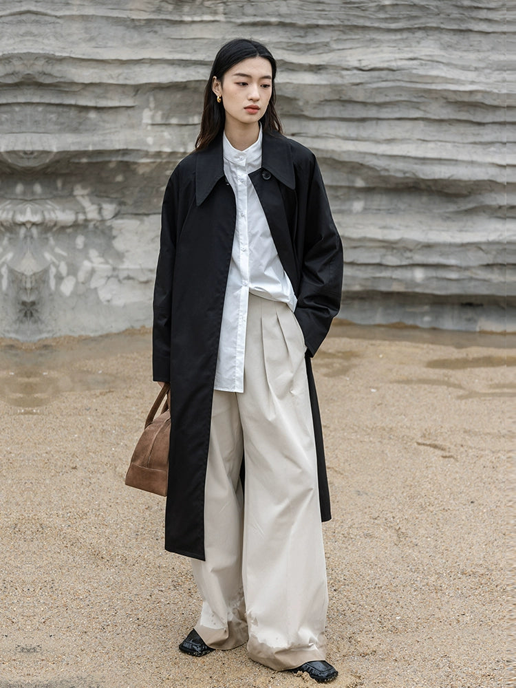 CAREMIND 24SS [Gabardina negra ideal] Diseño de nicho, gabardina negra pura mediana y larga para mujer 24 otoño 