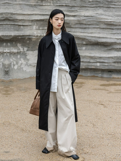 CAREMIND 24SS [Gabardina negra ideal] Diseño de nicho, gabardina negra pura mediana y larga para mujer 24 otoño 