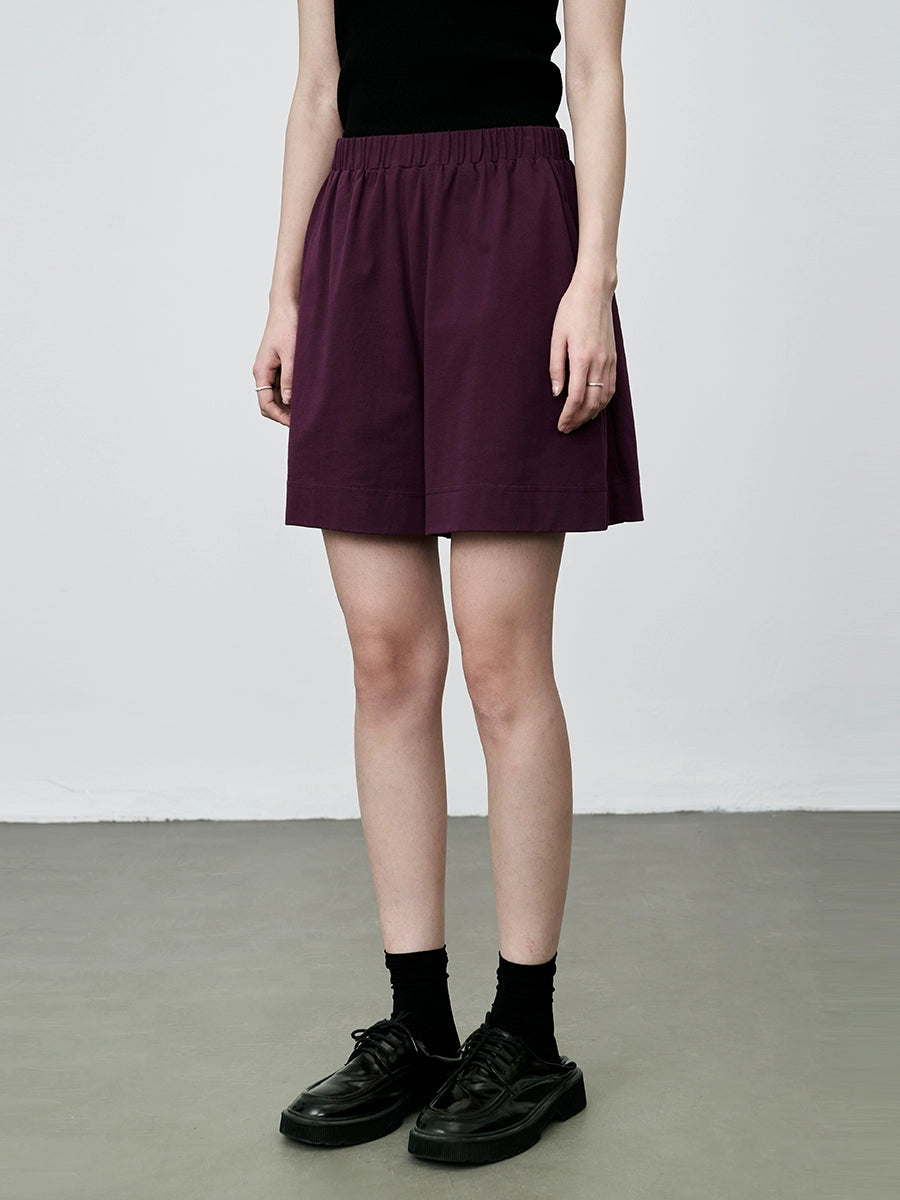 Conjunto de dos piezas de camiseta de algodón ajustada informal de verano con pantalón de cinco puntos y color morado ahumado de CAREMIND 