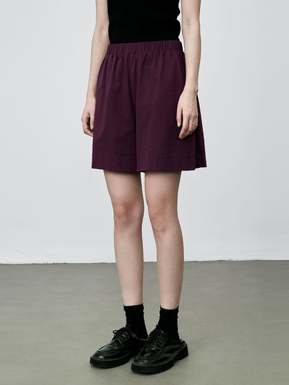 Conjunto de dos piezas de camiseta de algodón ajustada informal de verano con pantalón de cinco puntos y color morado ahumado de CAREMIND 