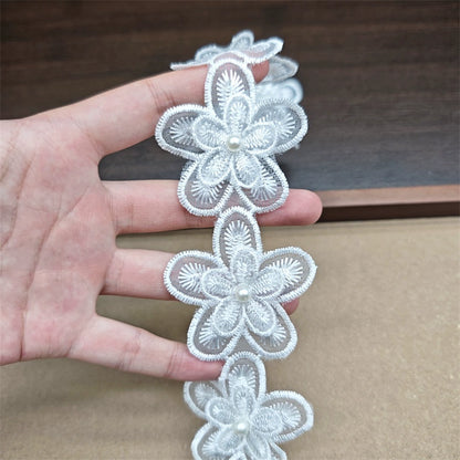 3557★ Flores de encaje de cuentas tridimensionales bordadas de poliéster de organza de alta calidad, accesorios decorativos para velo de boda hechos a mano