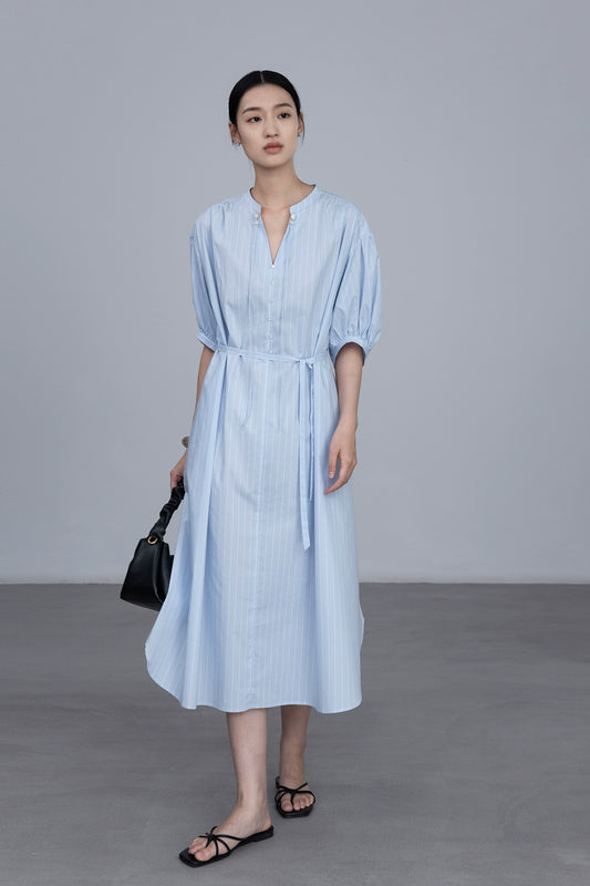 [Oferta por tiempo limitado] Vestido de manga farol, suelto y fresco, con temperamento largo, con cordones, diseño original, para ir al trabajo 