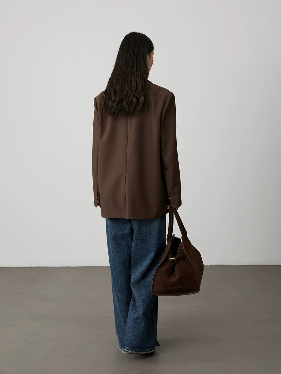 [Caballero retro] Chaqueta clásica marrón CAREMIND con diseño de dobladillo curvo, traje informal 