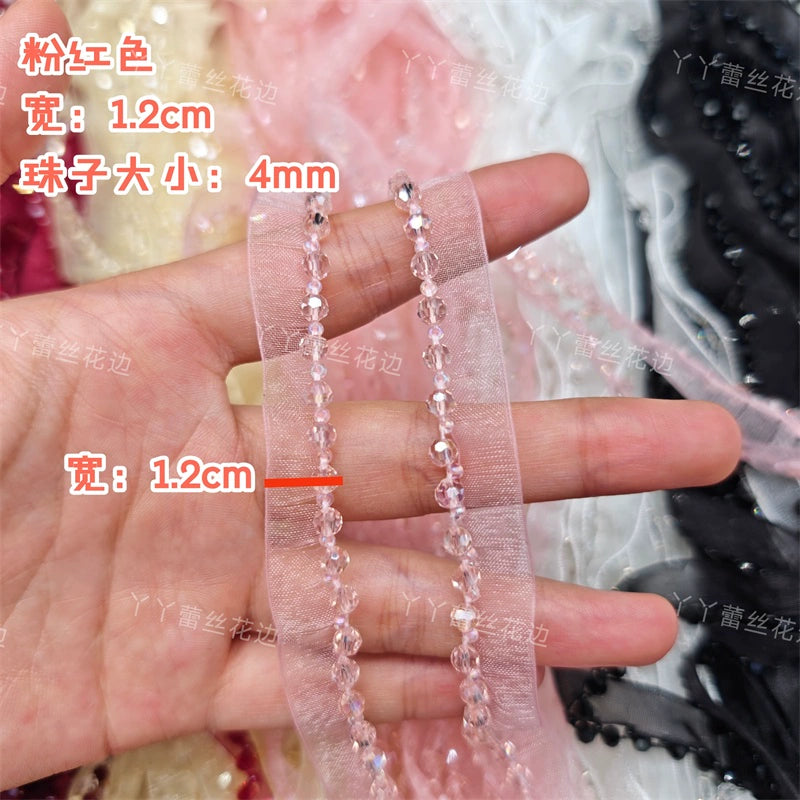 3726 Largeur 1,2 cm Nouvelle couleur Maille Cristal Perles Dentelle Accessoires, Fait Main DIY Vêtements Bordure Accessoires