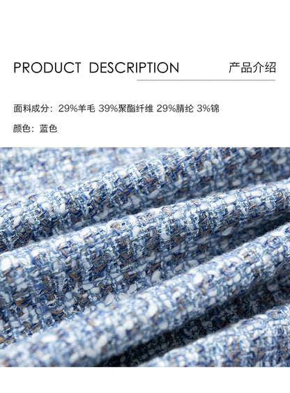 [Oferta especial por tiempo limitado] Chaqueta Xiaoxiangfeng azul de diseño original, otoño e invierno, top corto de tweed para desplazamientos 