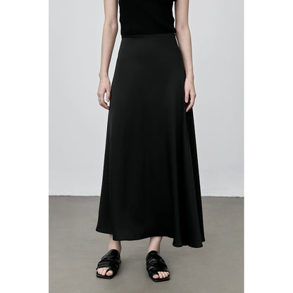 Falda de cola de pez de ácido acético de color sólido CAREMIND, falda de satén suave y sedosa, falda fina de una palabra, falda mediana y larga 