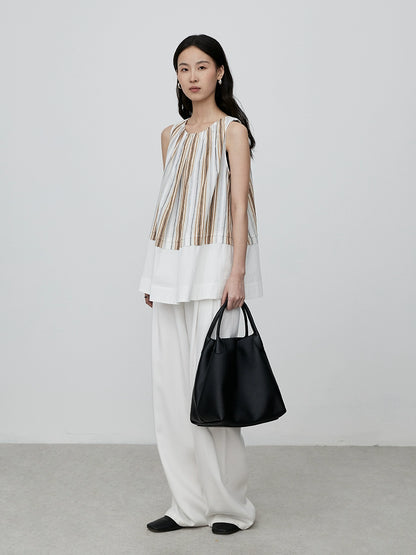 CAREMIND Versión coreana de chaleco suelto sin mangas a rayas de color a juego, top con tirantes para vacaciones de verano 