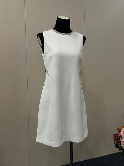8024★  Qianjin Xiaoxiangfeng dress heavy industry bead collar waist temperament dress sleeveless vest skirt women