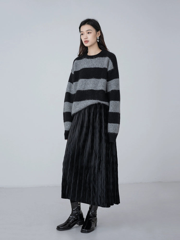 [Oferta por tiempo limitado] Primavera que se balancea como el agua con suavidad, falda de terciopelo con corte oblicuo y pliegues, falda plisada 