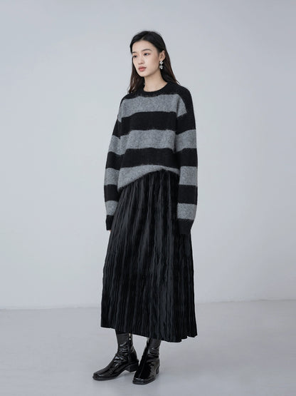 [Oferta por tiempo limitado] Primavera que se balancea como el agua con suavidad, falda de terciopelo con corte oblicuo y pliegues, falda plisada 