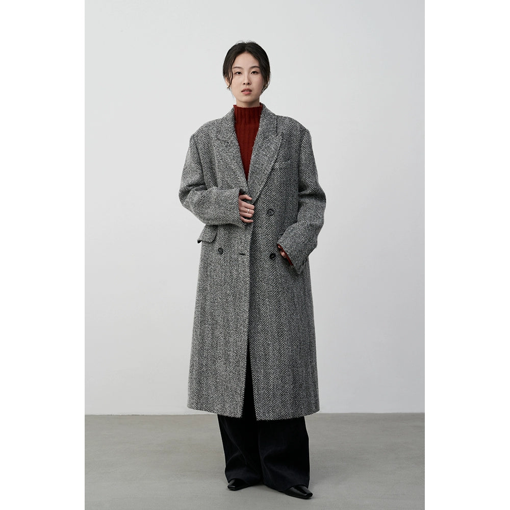 CAREMIND rétro chevrons costume manteau en laine à double boutonnage tempérament guerre barge léger luxe formel haut de gamme manteau