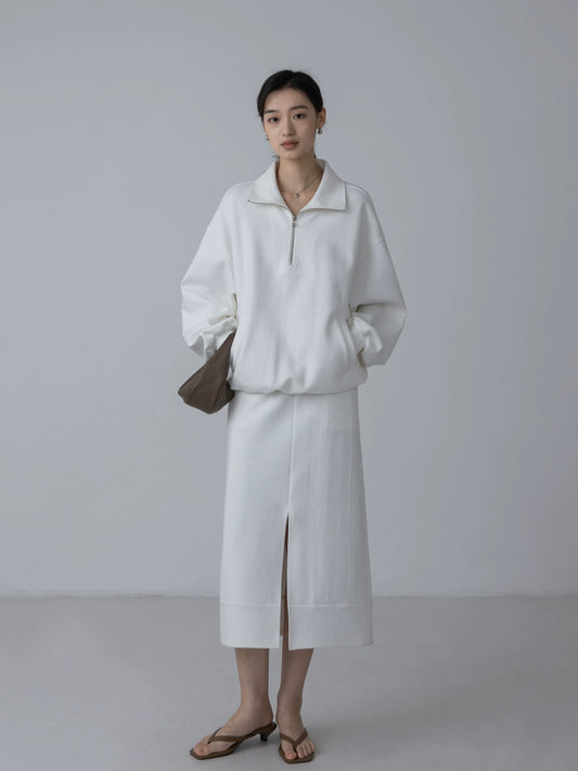 [Oferta por tiempo limitado] Suéter blanco con media cremallera CAREMIND para mujer, traje premium de temperamento de otoño 2024 