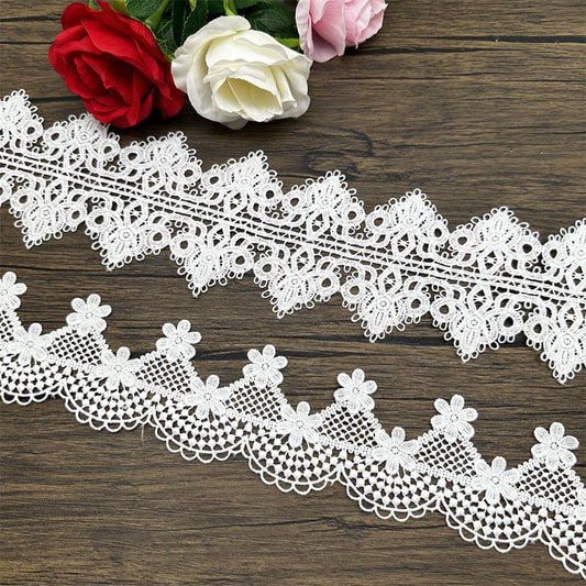 3666 Encaje soluble en agua de seda de leche con flores blancas, para decoración de cortinas, material de costura para empalmes, accesorios de bricolaje