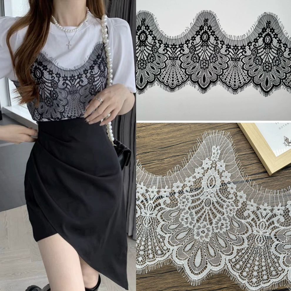 3761 ancho 28 cm 3 metros largo suave malla pestañas barba encaje DIY velo de novia encaje decorativo accesorios de ropa