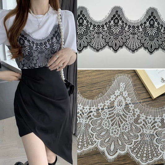 3761 ancho 28 cm 3 metros largo suave malla pestañas barba encaje DIY velo de novia encaje decorativo accesorios de ropa