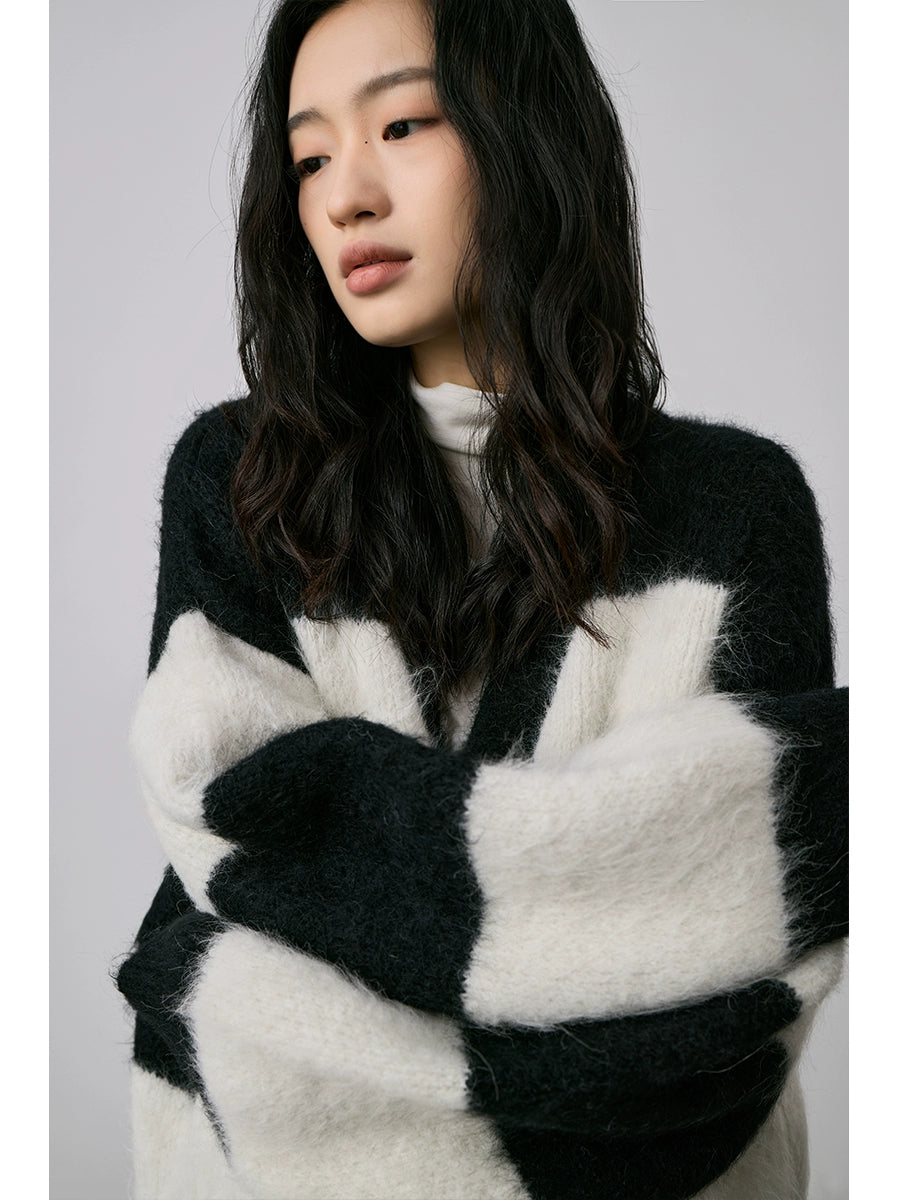 Suéter de alpaca CAREMIND con rayas en contraste en blanco y negro, abrigo térmico, chaqueta tipo cárdigan de felpa suave 