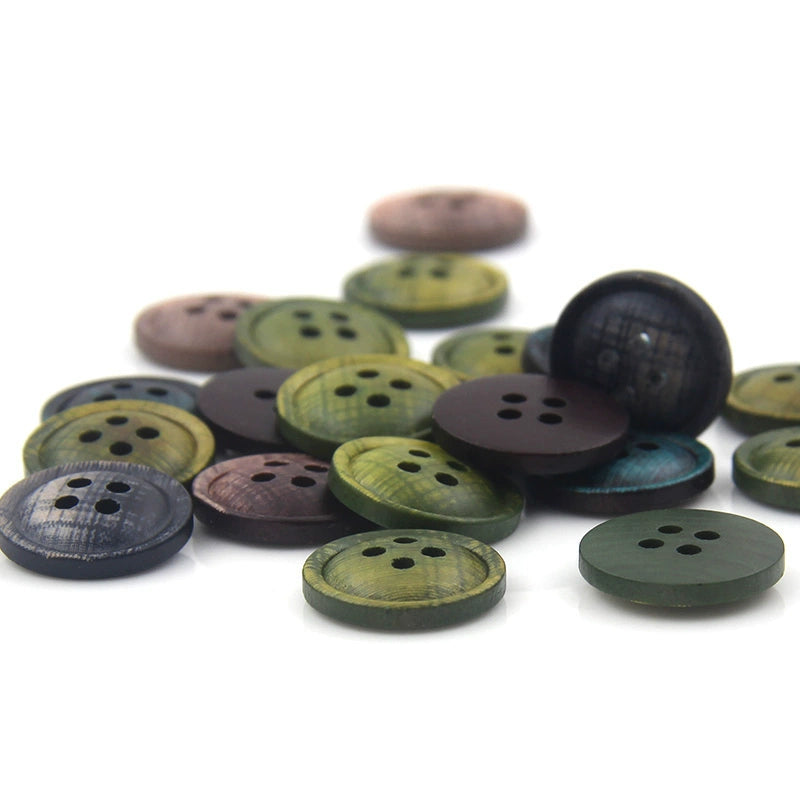 3466★ Botones de madera de colores Botones pintados con impresión en color epoxi Botones de traje Botones de camisa con patrón de madera Botones de camisa de cuatro ojales
