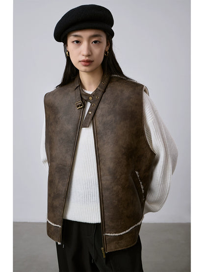 [Oferta especial por tiempo limitado] Chaqueta de chaleco corta con integración de piel, nueva chaqueta de chaleco engrosada europea Maillard apilada 