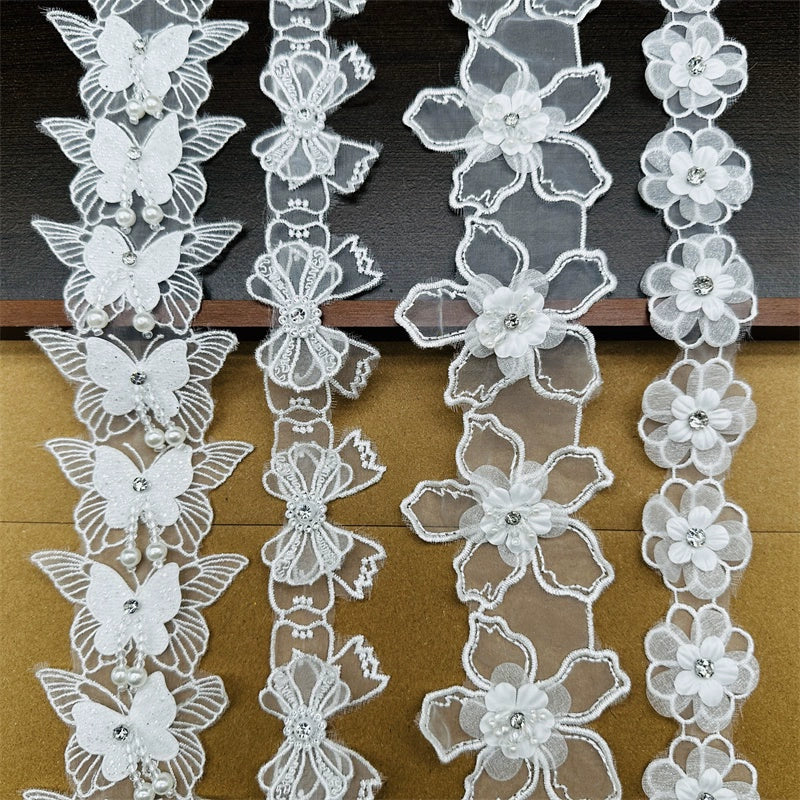 3663★ Bordado de organza de alta calidad, cuentas tridimensionales, accesorios de encaje de mariposa de doble capa, materiales de joyería de boda DIY