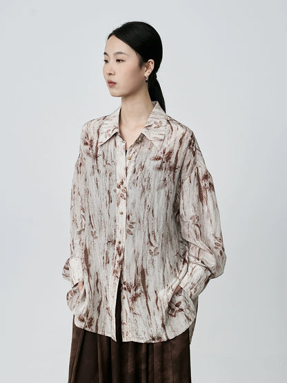 Camisa con pintura de tinta CAREMIND estilo nacional con manchas, manga larga, chaqueta superior de seda ligera para mujer estilo Hong Kong, marea 
