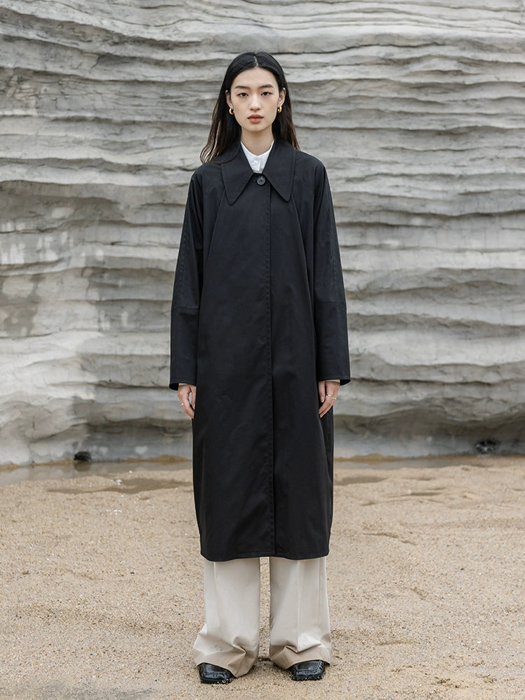 CAREMIND 24SS [Gabardina negra ideal] Diseño de nicho, gabardina negra pura mediana y larga para mujer 24 otoño 