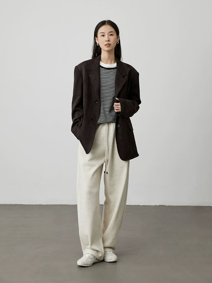 CAREMIND Lite Blazer de gamuza gris tinta de lujo ligero para uso diario, traje superior con solapa curva versátil para mujer 