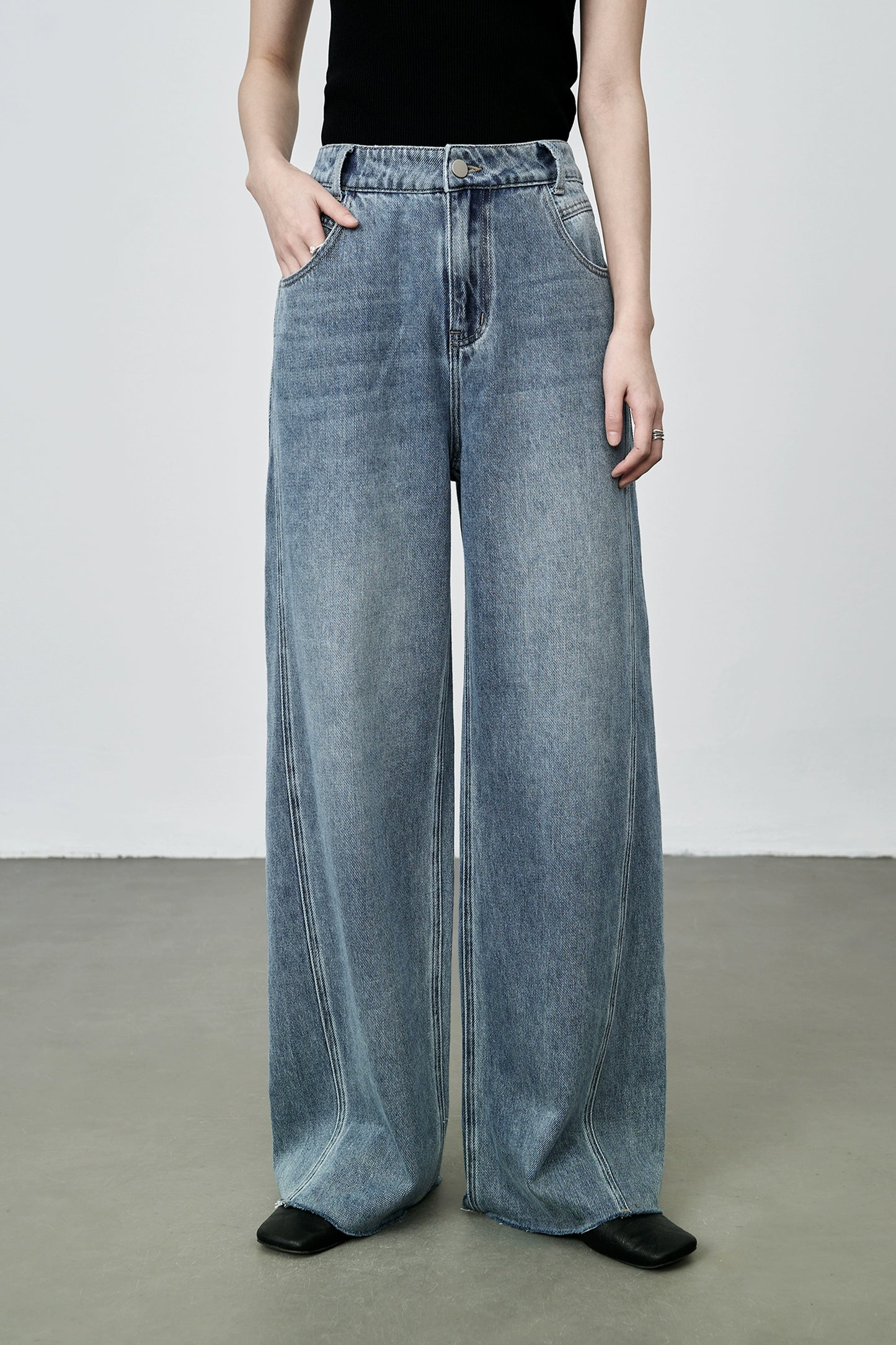 [Nuevo producto] Pantalones vaqueros de pierna ancha estilo retro americano CAREMIND, pantalones holgados con drapeado hacia adelante y nicho 