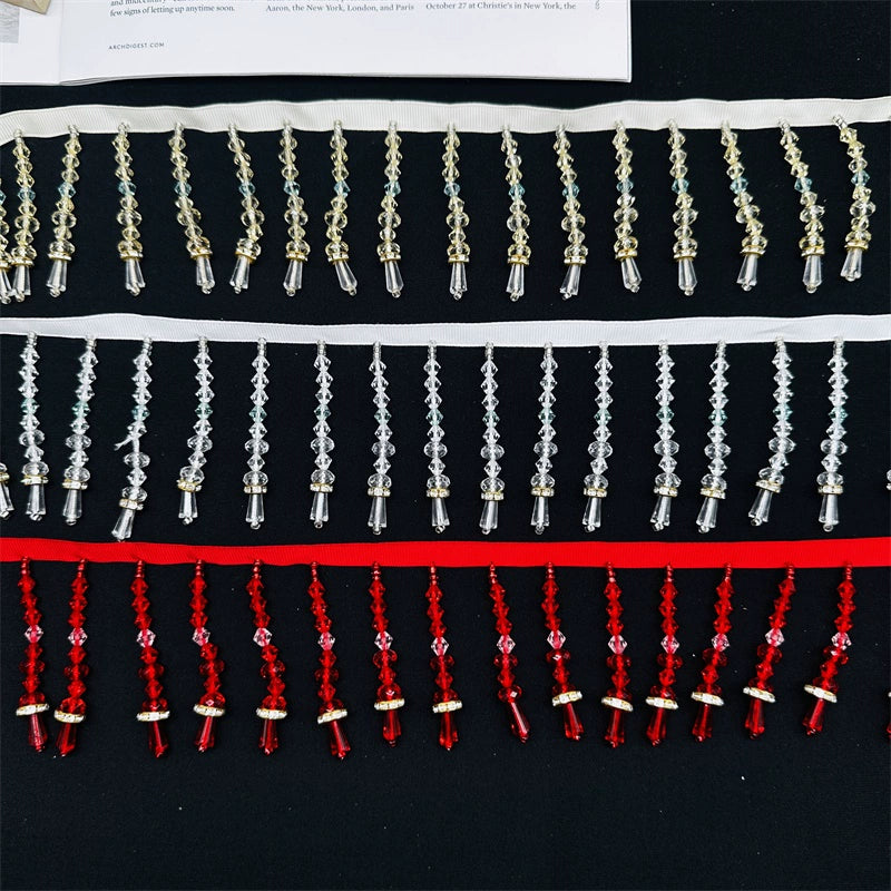 3724 Colgante de cristal de imitación con flecos y cuentas, accesorios de encaje hechos a mano para ropa, vestido, tocado, cortina, encaje decorativo