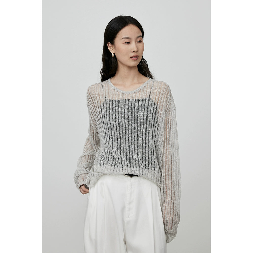 CAREMIND blusa de punto hueca de tres colores con perspectiva de tiras en el hoyo exterior con top de manga larga para mujer para desplazamientos de otoño 