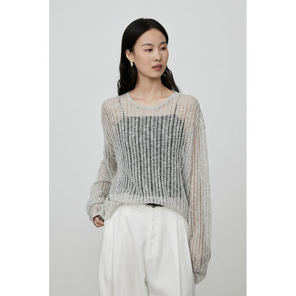 CAREMIND blusa de punto hueca de tres colores con perspectiva de tiras en el hoyo exterior con top de manga larga para mujer para desplazamientos de otoño 