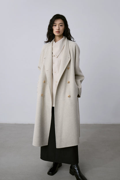 CAREMIND Maillard abrigo de lana de cachemira de doble cara abrigo cruzado de longitud media abrigo de temperamento de otoño e invierno ropa de mujer 