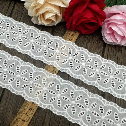 3788 Accesorios de encaje bordado de algodón blanco hechos a mano, cortinas DIY, material para ropa de muñeca, falda con lazo