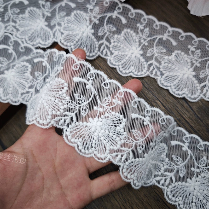 3829 Exquisitos accesorios de encaje de malla con bordado de hilo de algodón, materiales para faldas y mangas de ropa infantil hechos a mano