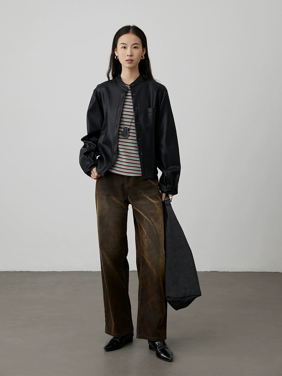 [Thin and Qiao Muffins] CAREMIND Striped Crew Neck Long Sleeve T-Shirt Slim and Skinny Inner Bottom Top Spring and Autumn