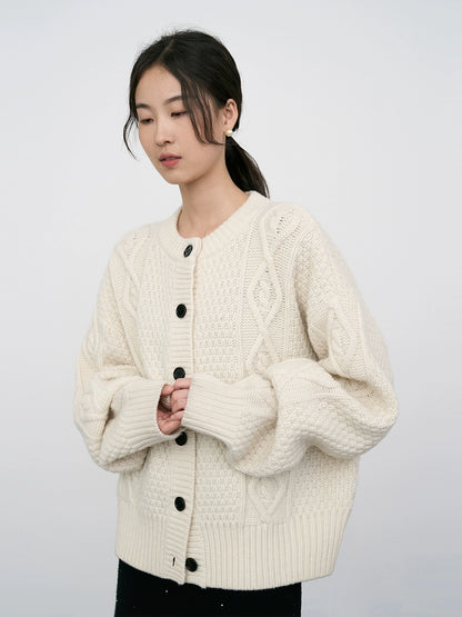 [Special Price] White pure wool twist cardigan jacket loose soft waxy sweater short thermal shirt