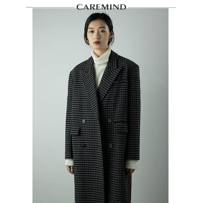 CAREMIND [El sueño de Fausto] Abrigo de lana a cuadros original para mujer, nuevo abrigo largo de otoño e invierno 