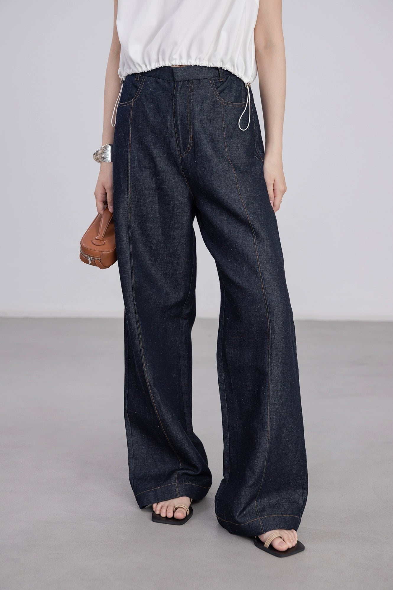 [Offre à durée limitée] Jean droit bleu foncé en chanvre Tenacity pour femme, pantalon skinny décontracté à jambes larges, pantalon de nettoyage