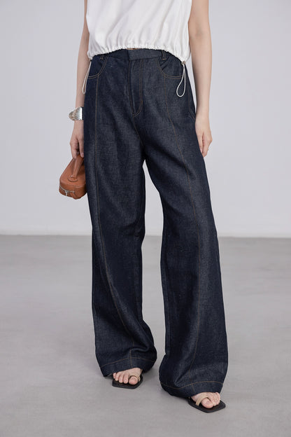 [Offre à durée limitée] Jean droit bleu foncé en chanvre Tenacity pour femme, pantalon skinny décontracté à jambes larges, pantalon de nettoyage