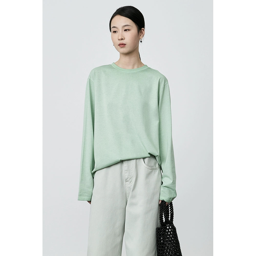 Camiseta de manga larga encerada suave y cómoda con diseño de teñido colgante gris de CAREMIND con interior sencillo 